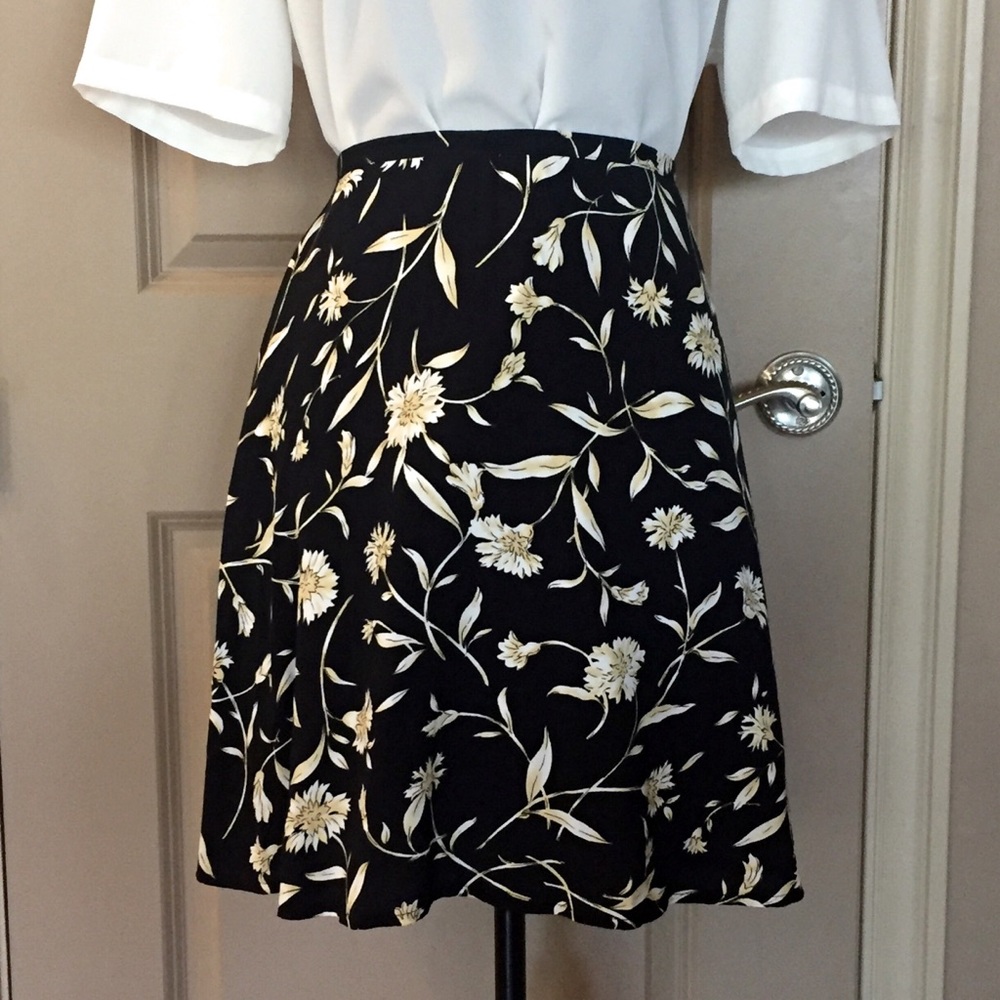 Dark Navy With Cream Gold Floral Skirt